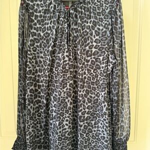 White House Black Market Gray and Black Leopard Print Blouse